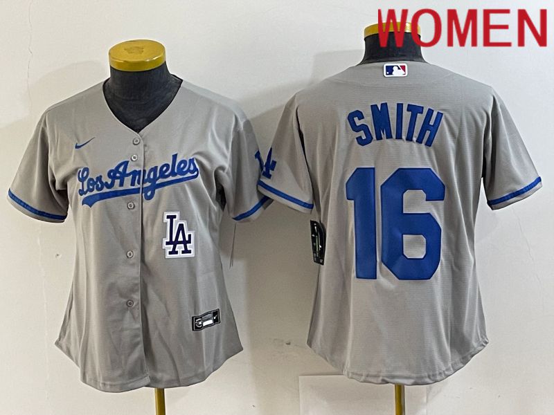 Women Los Angeles Dodgers #16 Smith Grey Game Nike 2024 MLB Jersey style 6